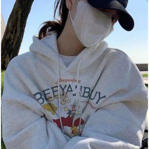 Fall Retro Cartoon Graphic Hoodie | Y2K Vintage Aesthetic Outfit