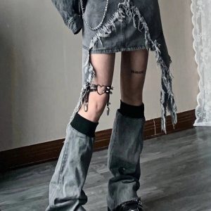 Fall Shredded Chaos Denim Set - Y2K Vintage Outfits for Women