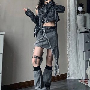 Fall Shredded Chaos Denim Set - Y2K Vintage Outfits for Women