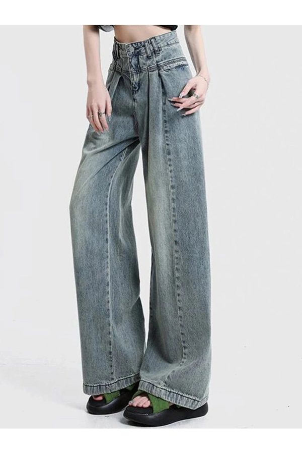 Fall Ultra Wide-Leg Baggy Jeans - Y2K Vintage Street Style Outfits