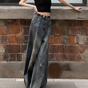 Fall Urban Edge Wide-Leg Jeans - Y2K Vintage Street Style Outfits