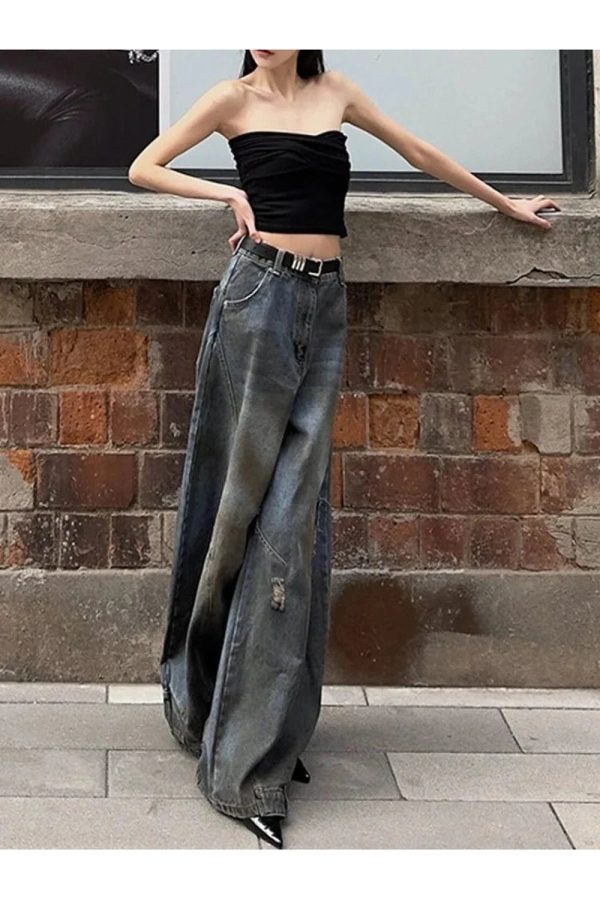 Fall Urban Edge Wide-Leg Jeans - Y2K Vintage Street Style Outfits