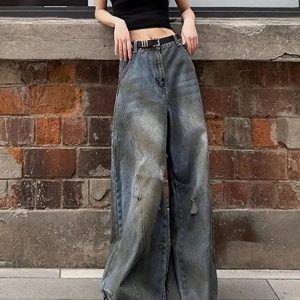 Fall Urban Edge Wide-Leg Jeans - Y2K Vintage Street Style Outfits