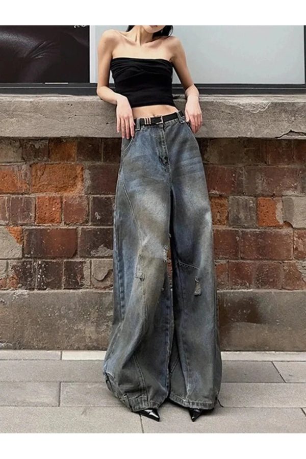 Fall Urban Edge Wide-Leg Jeans - Y2K Vintage Street Style Outfits