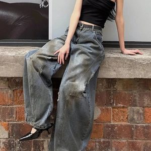 Fall Urban Edge Wide-Leg Jeans - Y2K Vintage Street Style Outfits