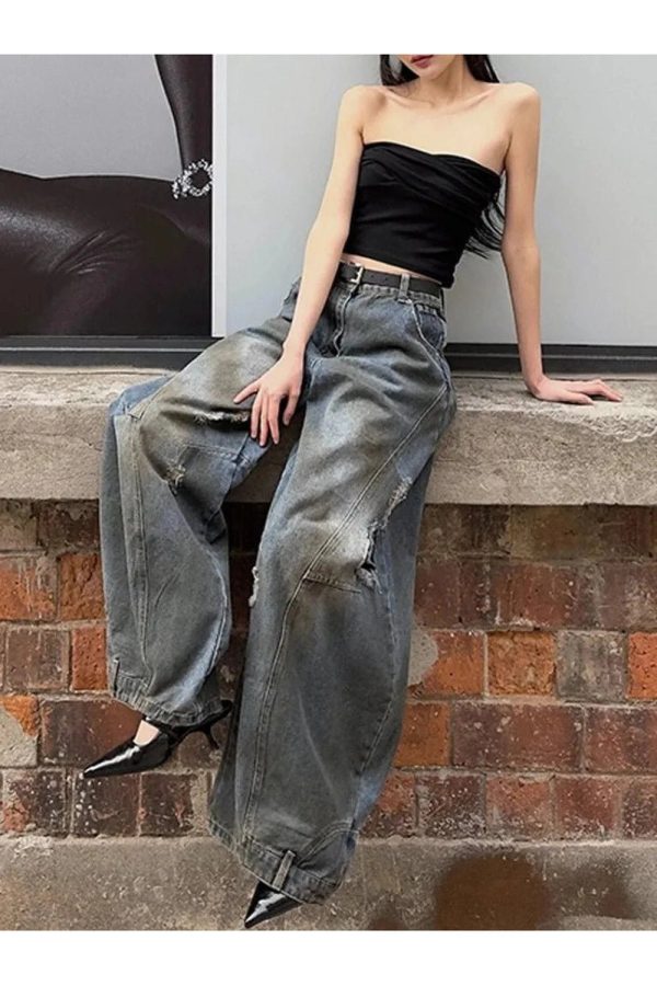 Fall Urban Edge Wide-Leg Jeans - Y2K Vintage Street Style Outfits