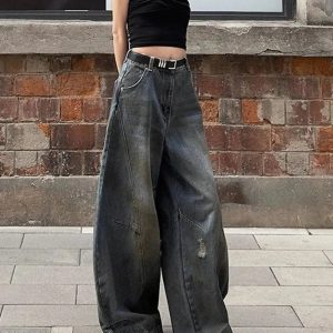 Fall Urban Edge Wide-Leg Jeans - Y2K Vintage Street Style Outfits