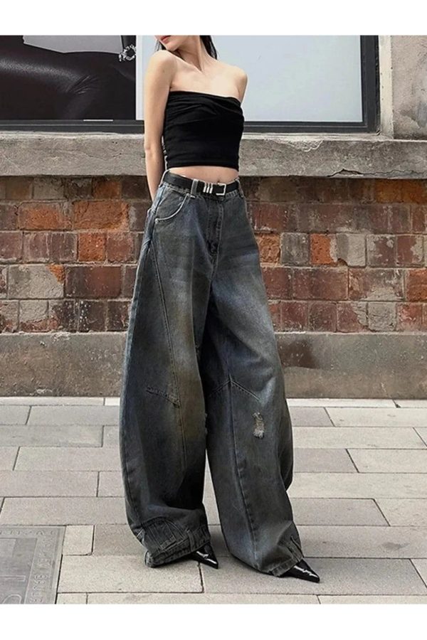 Fall Urban Edge Wide-Leg Jeans - Y2K Vintage Street Style Outfits