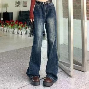 Fall Vintage Wash Flare Jeans - Y2K Outfits for Retro Street Style