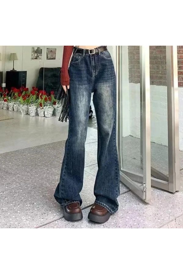 Fall Vintage Wash Flare Jeans - Y2K Outfits for Retro Street Style