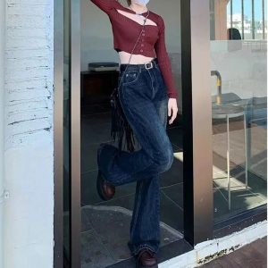 Fall Vintage Wash Flare Jeans - Y2K Outfits for Retro Street Style