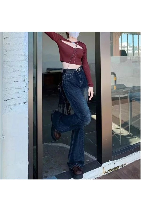 Fall Vintage Wash Flare Jeans - Y2K Outfits for Retro Street Style