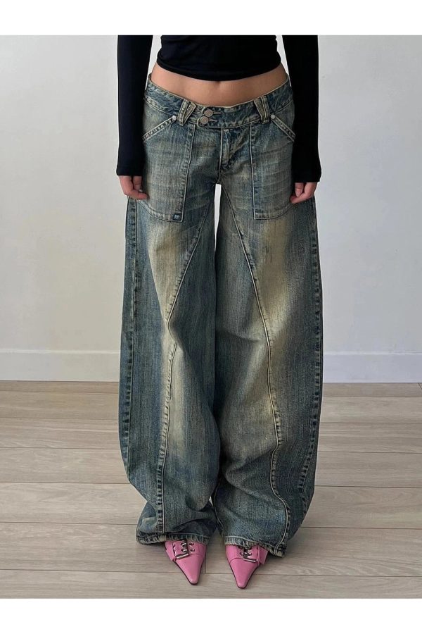 Fall Vintage Washed Baggy Jeans - Y2K Outfits for Retro Street Style