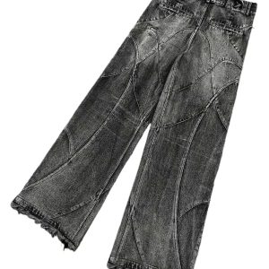 Fall Vintage Washed Patchwork Jeans - Y2K Outfits for Winter Aesthetic