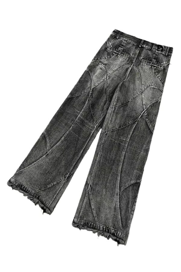 Fall Vintage Washed Patchwork Jeans - Y2K Outfits for Winter Aesthetic