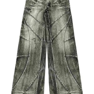 Fall Vintage Washed Patchwork Jeans - Y2K Outfits for Winter Aesthetic