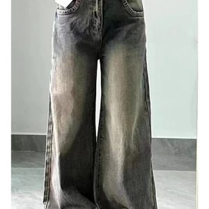 Fall Vintage Washed Wide-Leg Jeans - Y2K Outfits for Retro Style