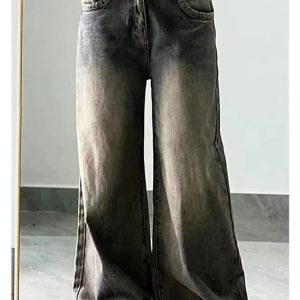 Fall Vintage Washed Wide-Leg Jeans - Y2K Outfits for Retro Style