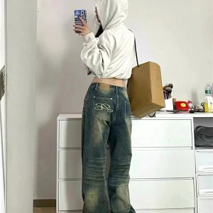 Fall Washed Low-Rise Baggy Jeans - Y2K Vintage Street Style Outfits