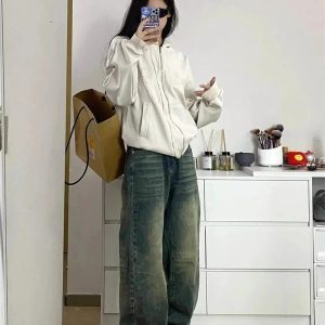 Fall Washed Low-Rise Baggy Jeans - Y2K Vintage Street Style Outfits