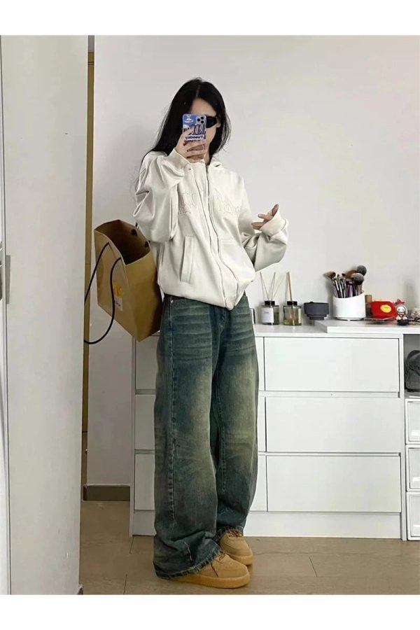 Fall Washed Low-Rise Baggy Jeans - Y2K Vintage Street Style Outfits