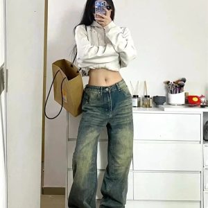 Fall Washed Low-Rise Baggy Jeans - Y2K Vintage Street Style Outfits