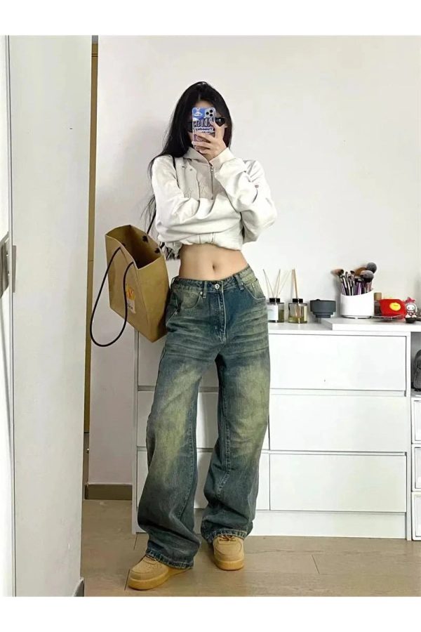 Fall Washed Low-Rise Baggy Jeans - Y2K Vintage Street Style Outfits