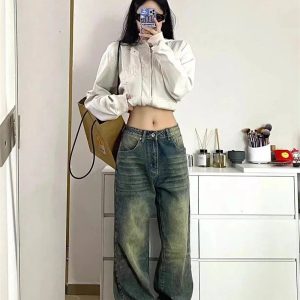 Fall Washed Low-Rise Baggy Jeans - Y2K Vintage Street Style Outfits