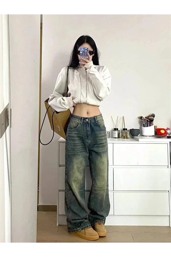 Fall Washed Low-Rise Baggy Jeans - Y2K Vintage Street Style Outfits