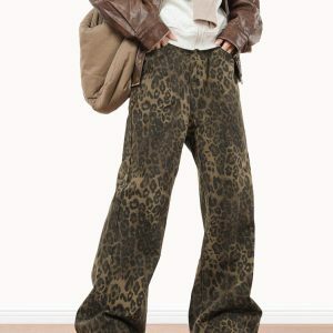 Ferocious Fancy Leopard Print Jeans - Y2K Vintage Winter Outfits