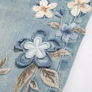 Floral Meadow Embroidered Jeans - Y2K Vintage Outfits for Winter Style