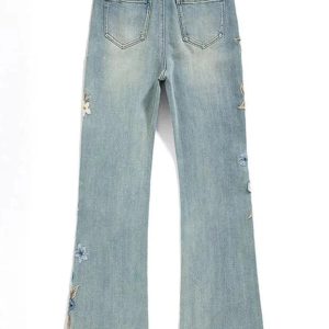 Floral Meadow Embroidered Jeans - Y2K Vintage Outfits for Winter Style