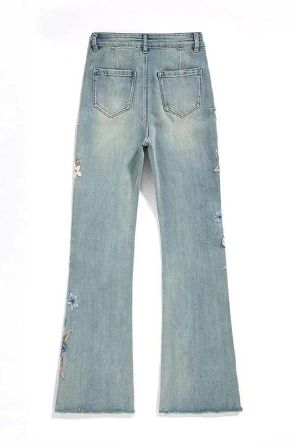 Floral Meadow Embroidered Jeans - Y2K Vintage Outfits for Winter Style