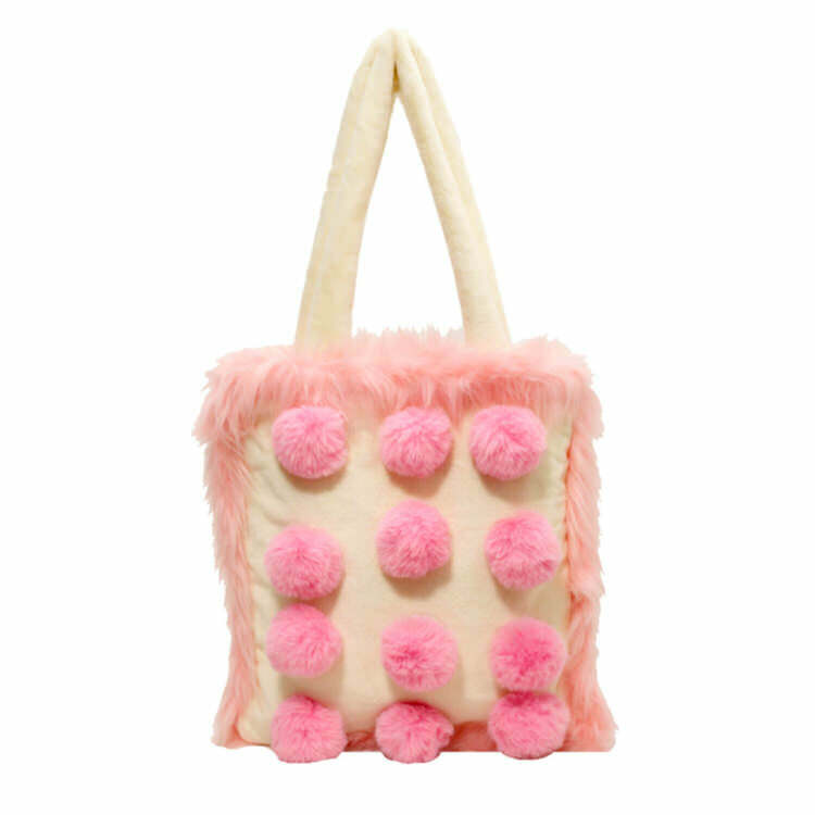 Fluffy Pom Poms Bag in Pink | Y2K Outfits Vintage & Aesthetic Styles