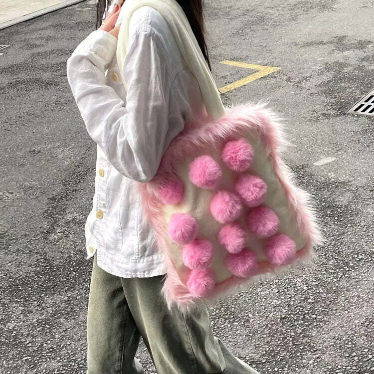 Fluffy Pom Poms Bag in Pink | Y2K Outfits Vintage & Aesthetic Styles