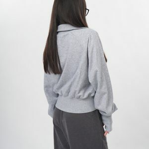 Front Pockets Grey Zip Up Sweatshirt - Y2K Vintage Winter Outfit