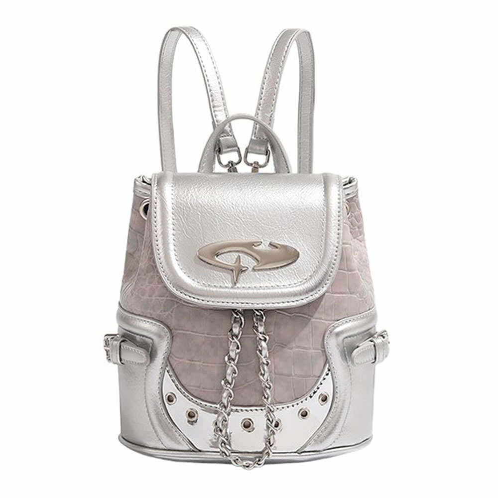 Future World Mini Backpack in Silver - Y2K Vintage Aesthetic Fashion