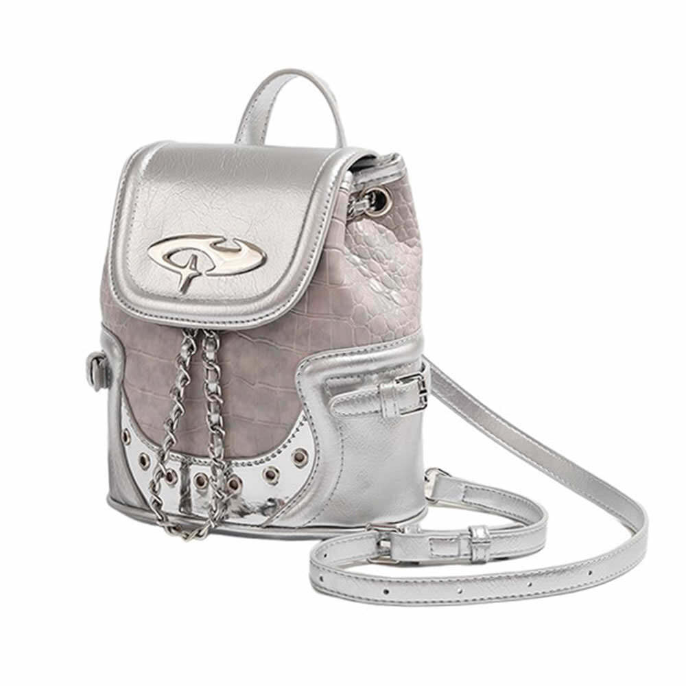 Future World Mini Backpack in Silver - Y2K Vintage Aesthetic Fashion