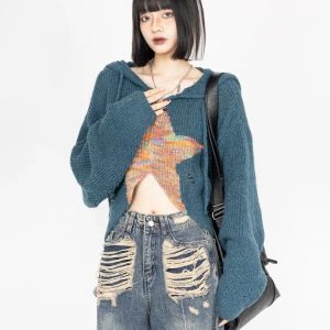 Galactic Grunge Hoodie - Y2K Vintage Street Style for Women Fashion