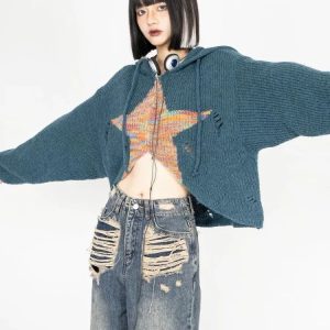 Galactic Grunge Hoodie - Y2K Vintage Street Style for Women Fashion