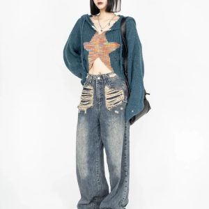 Galactic Grunge Hoodie - Y2K Vintage Street Style for Women Fashion