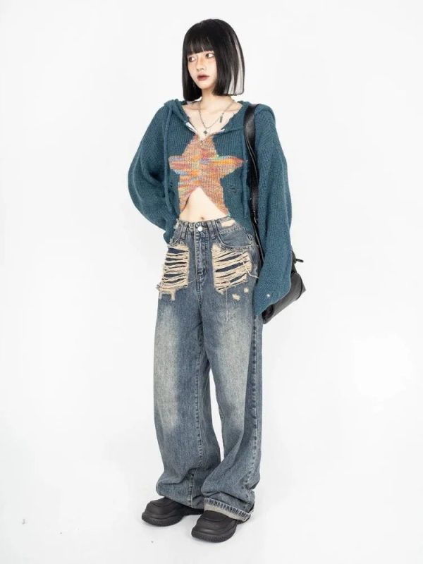 Galactic Grunge Hoodie - Y2K Vintage Street Style for Women Fashion