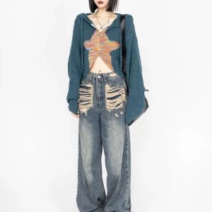 Galactic Grunge Hoodie - Y2K Vintage Street Style for Women Fashion