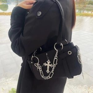 Gothic Cross Chain Shoulder Bag - Y2K Vintage Outfits for Women