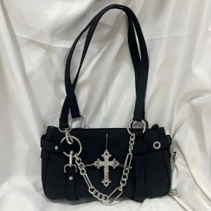 Gothic Cross Chain Shoulder Bag - Y2K Vintage Outfits for Women