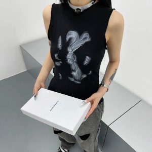 Gothic Ink Muscle Top - Y2K Vintage Aesthetic Street Style Outfit