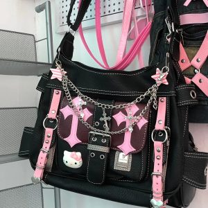 Gothic Kawaii Cross Chain Bag - Y2K Vintage Outfits for Unique Style