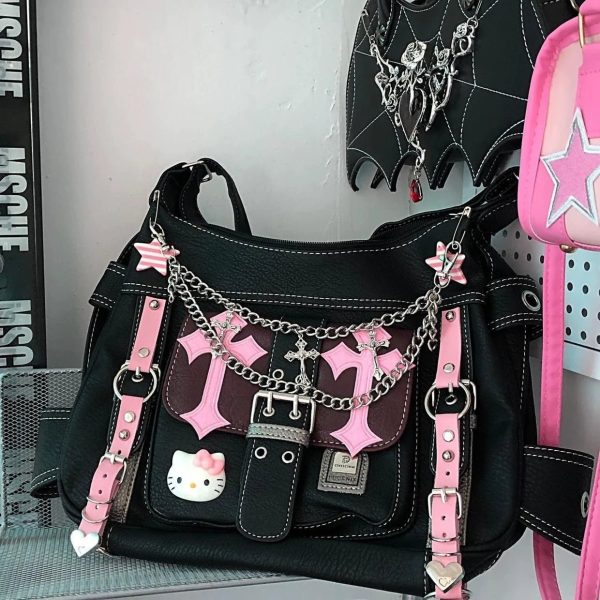 Gothic Kawaii Cross Chain Bag - Y2K Vintage Outfits for Unique Style