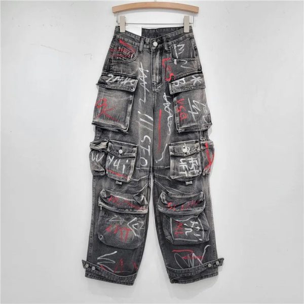 Graffiti Riot Cargo Jeans - Y2K Vintage Street Style Outfits for Women