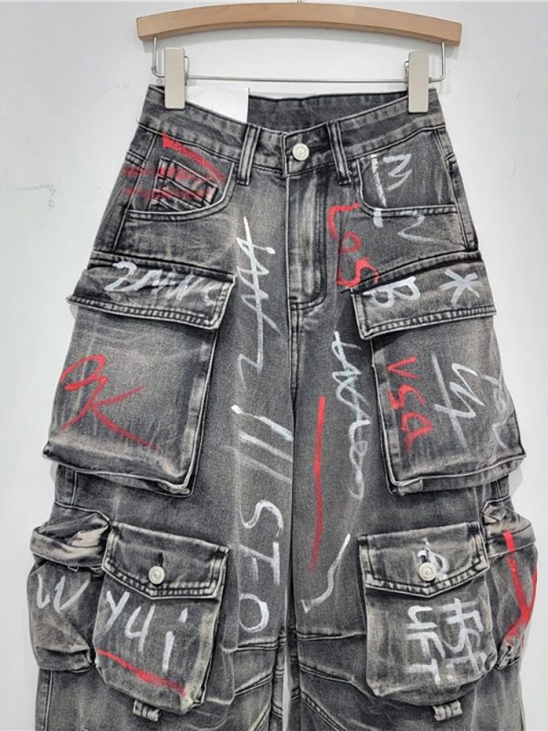 Graffiti Riot Cargo Jeans - Y2K Vintage Street Style Outfits for Women